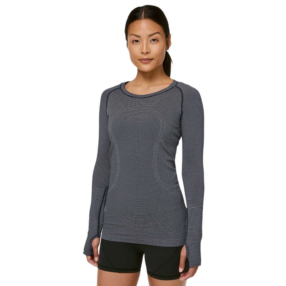 Lululemon Swiftly Tech Long Sleeve Crew 6 ORIGINAL Fit Navy Blue White Stripe